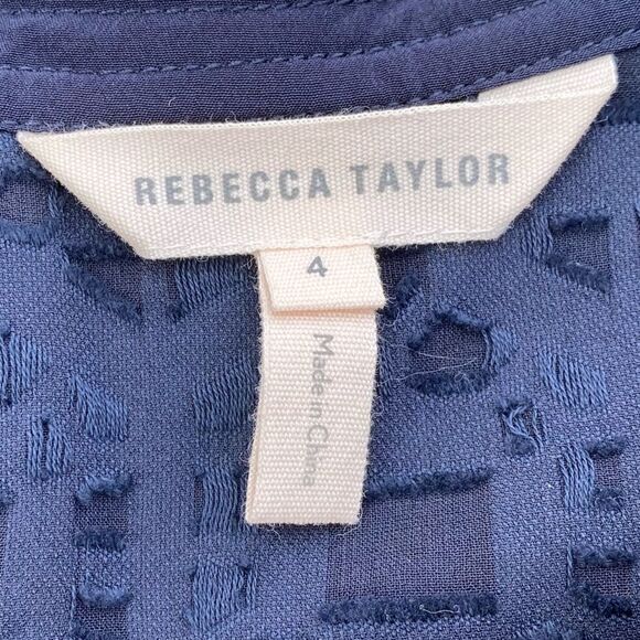 Rebecca Taylor Navy Blue Silk Blend Textured Blouse. Size 4. EUC! - Picture 3 of 4